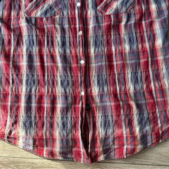 MEC Short  Sleeve Snap Button Plaid Western Shirt - Picture 7 of 15